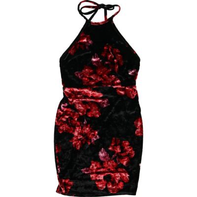 古着 FASHION NOVA 花柄 ベロア ホルターネック ワンピース USA製 レディースL相当 /eaa473734 【中古】 【241006】 【Elulu/エルル】