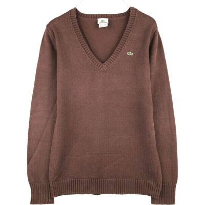 古着 ラコステ LACOSTE Vネック コットンニットセーター レディースM