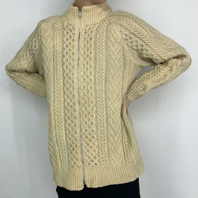 古着 aran crafts フィッシャーマンセーター ウールニットジップ