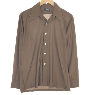 古着 70年代 Qiana 長袖 オープンカラーボックスシャツ メンズM