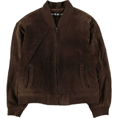 ヴィンテージ ブルゾン スエード調 襟レザー ダークブラウン 古着 中綿 短丈 古着 90s フェイク レザー スウェード ジャケット スイングトップ