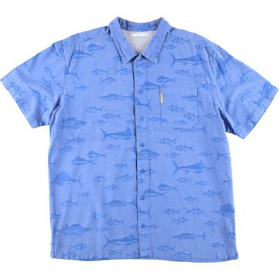 古着 コロンビア Columbia PFG 総柄 魚柄 半袖 フィッシング