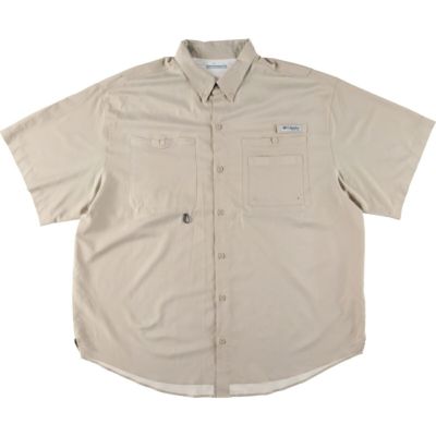 Columbia PFG 半袖 フィッシング シャツ ベージュ XL OMNI-SHADE ボタンダウン 古着 コロンビア Columbia PFG OMNI-SHADE ギンガムチェック