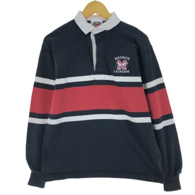 レア カナダ製90s古着◯バーバリアン 刺繍ラガーシャツ ブルー メンズXL レア カナダ製90s古着◯バーバリアン 刺繍ラガーシャツ ブルー