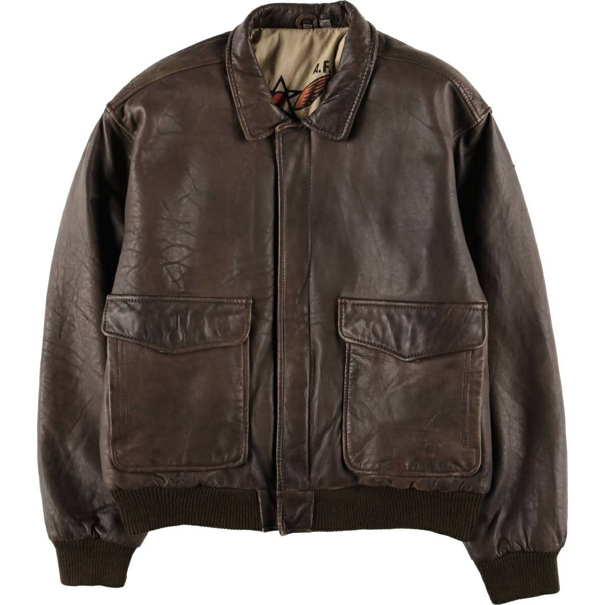 古着 Steer Brand A-2タイプ 中綿入り レザーフライトジャケット  