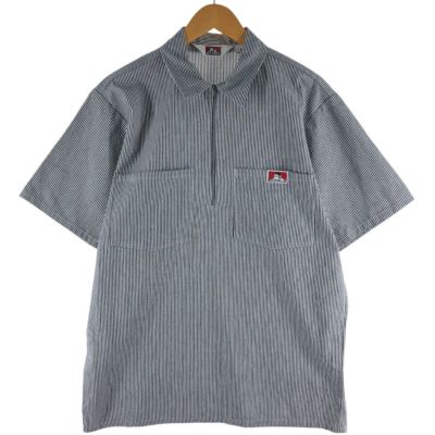 古着 90年代 ベンデイビス BEN DAVIS ヒッコリーストライプ ハーフジップ 半袖 ワークシャツ ボックスシャツ USA製 メンズM相当 ヴィンテージ /eaa536406 【中古】 【250419】