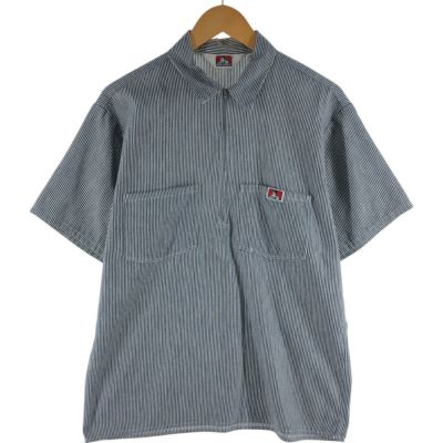 古着 90年代 ベンデイビス BEN DAVIS ヒッコリーストライプ ハーフジップ 半袖 ワークシャツ ボックスシャツ USA製 メンズM相当 ヴィンテージ /eaa536407 【中古】 【250419】