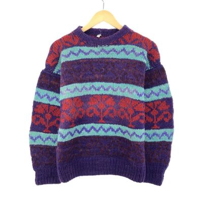 古着 総柄 HAND KNIT ハンドニット エクアドルニットセーター メンズL