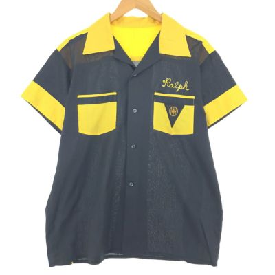 Angel Town メンズ ボーリングシャツ サイズM ネイビー×ホワイト