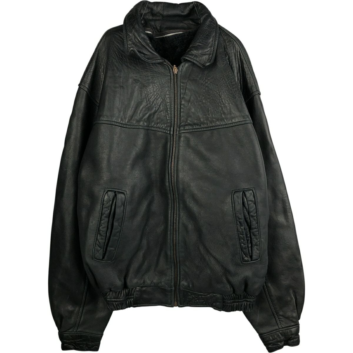 古着 本革 短丈レザーボンバージャケット ブラック L A2フライト