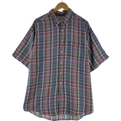古着 ブルックスブラザーズ Brooks Brothers 346 チェック柄 半袖 リネン ボタンダウンシャツ メンズXL相当 /eaa541070 【中古】 【250422】