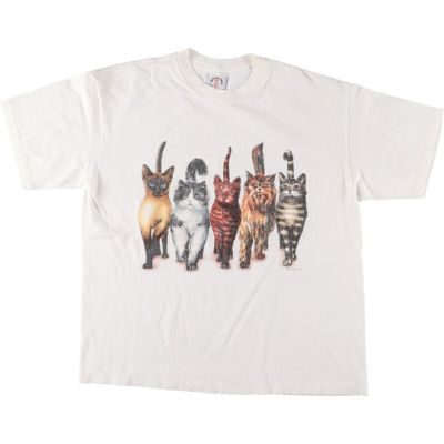 古着 90年代 PRINTS OF TAILS ネコ柄 アニマルTシャツ USA製 メンズXL相当 ヴィンテージ /eaa541685 【中古】 【250424】