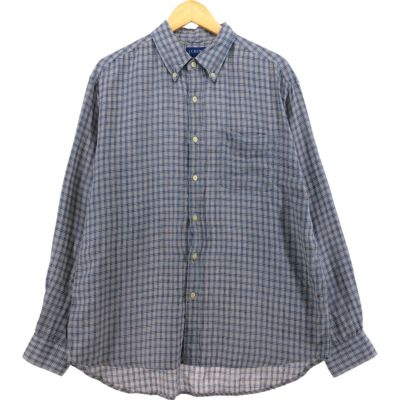 古着 90年代 ジェイクルー J.Crew チェック柄 千鳥格子柄 長袖 リネン ボタンダウンシャツ メンズM相当 ヴィンテージ /eaa540704 【中古】 【250426】