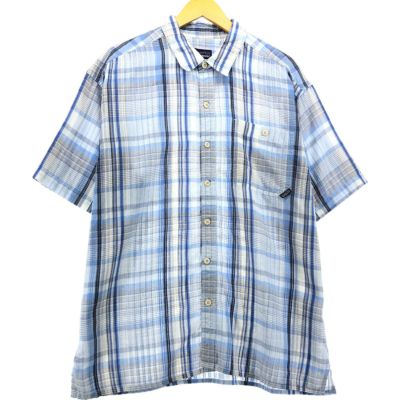 00s patagoniaパタゴニア チェック 半袖 シアサッカーシャツ M